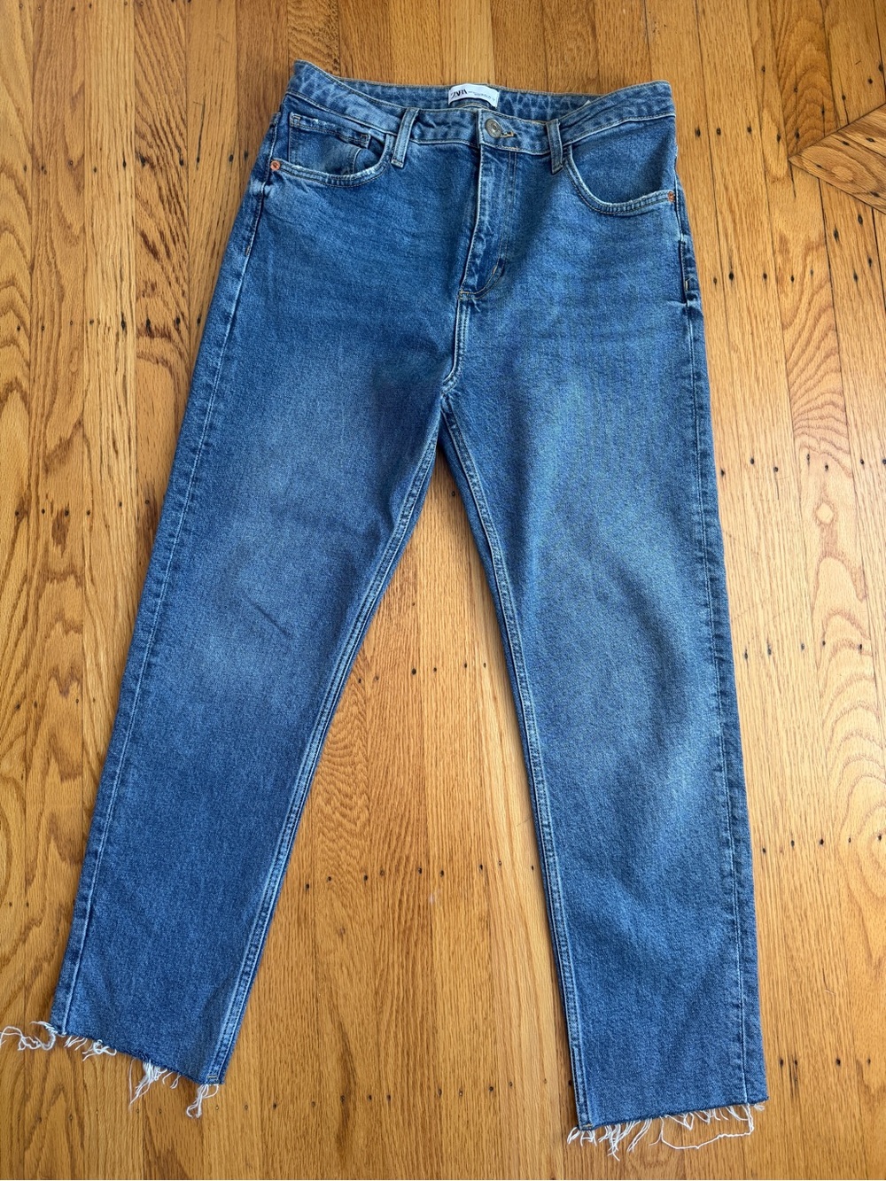 Zara Blue High-Rise Straight Leg Jeans